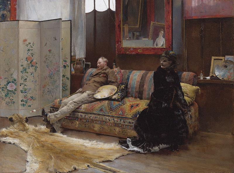 Pascal Dagnan-Bouveret Sulking  Gustave Courtois in his studio oil painting image